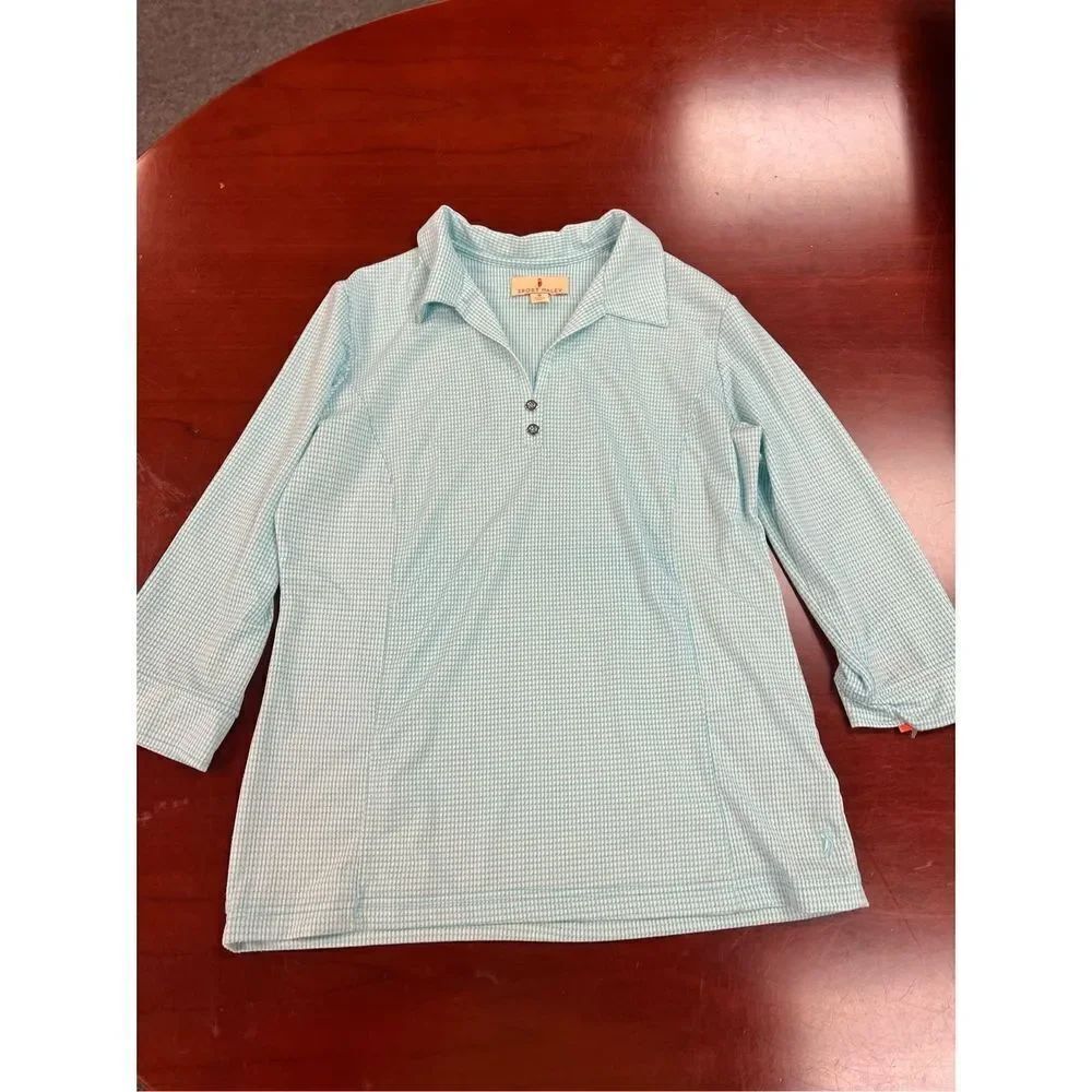 Sport Haley Aqua Print 3/4 Sleeve V-Neck Golf Top sz M EUC
